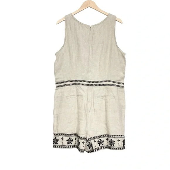 Ann Taylor Loft Embroidered Linen Beige Tan Romper Size 14 - Picture 4 of 7